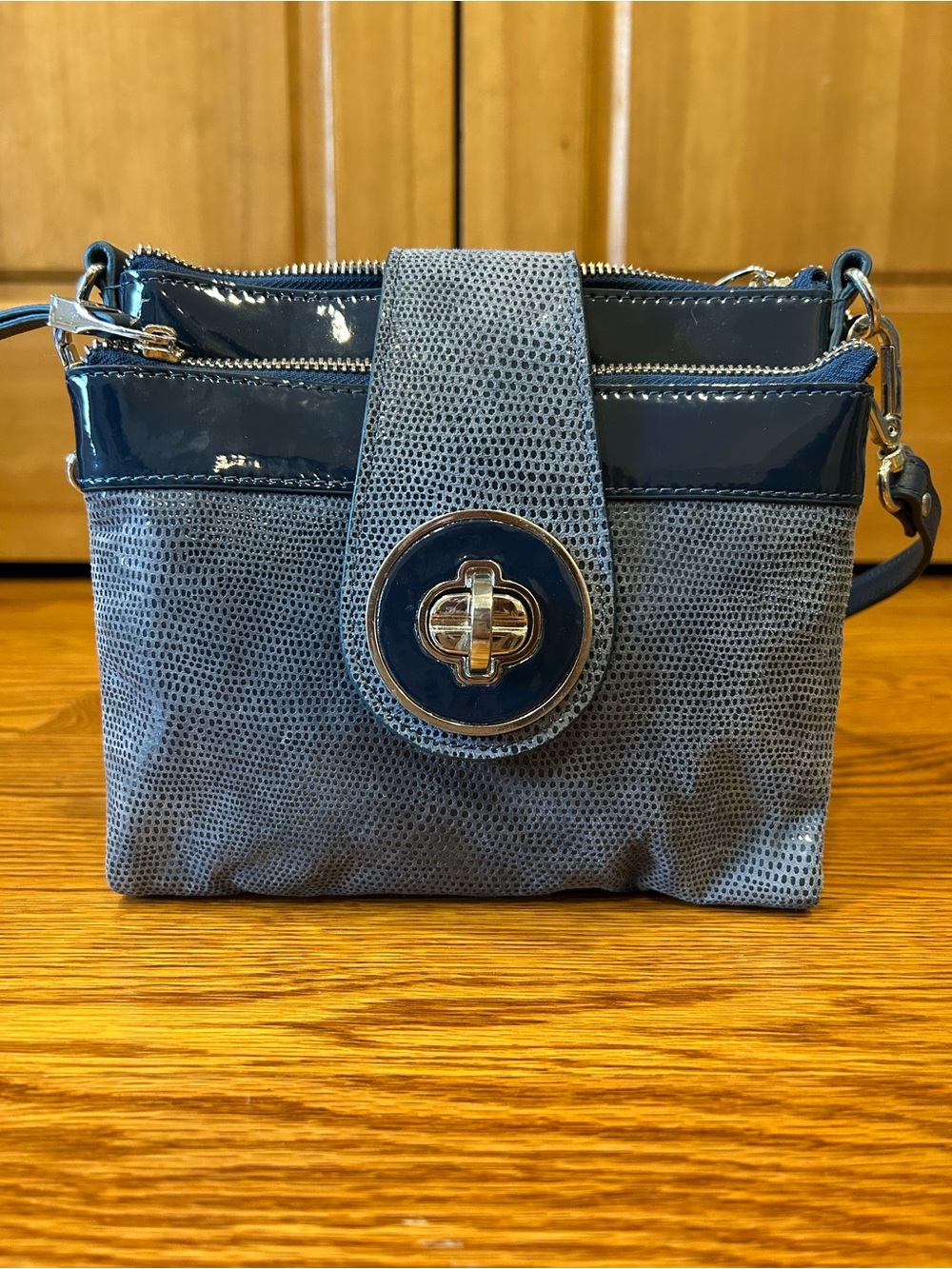 Sondra Robert’s Leather-Trim Crossbody Bag in Slate Blue - Women's Shoulder Bag